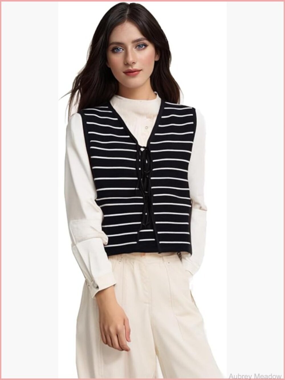 Sleeveless Crochet Knit Open Front Tie V-Neck Cardigan Vest